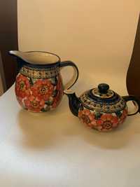Komplet dzbanek i czajnik imbryk ceramika kwiaty