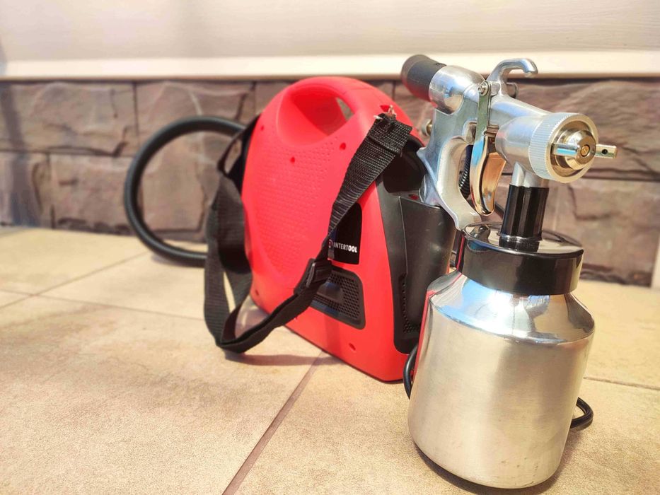 Краскопульт электрич.HVLP с компрессором! Металлич.бачок 1л! Intertool