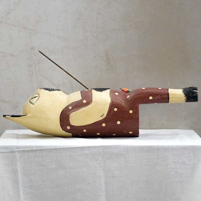 Кот рыболов винтажная деревянная фигурка декор игрушка хендмейд винтаж