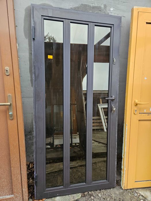 DRZWI Zewnętrzne Aluminiowe Wejściowe Przeszklone 96x200cm Antracyt