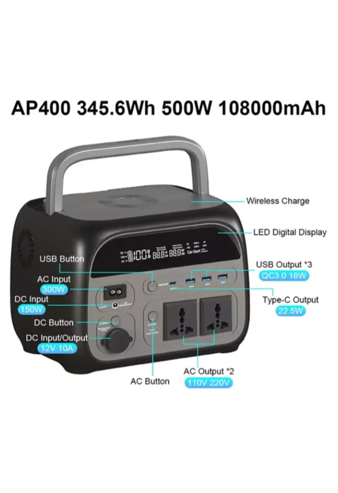 Зарядна станція CTOLITY AP400 500W, 108000 mAh