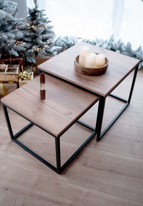 Stoli kawowy 2w1 kwadrat złoty craft, loft, ława