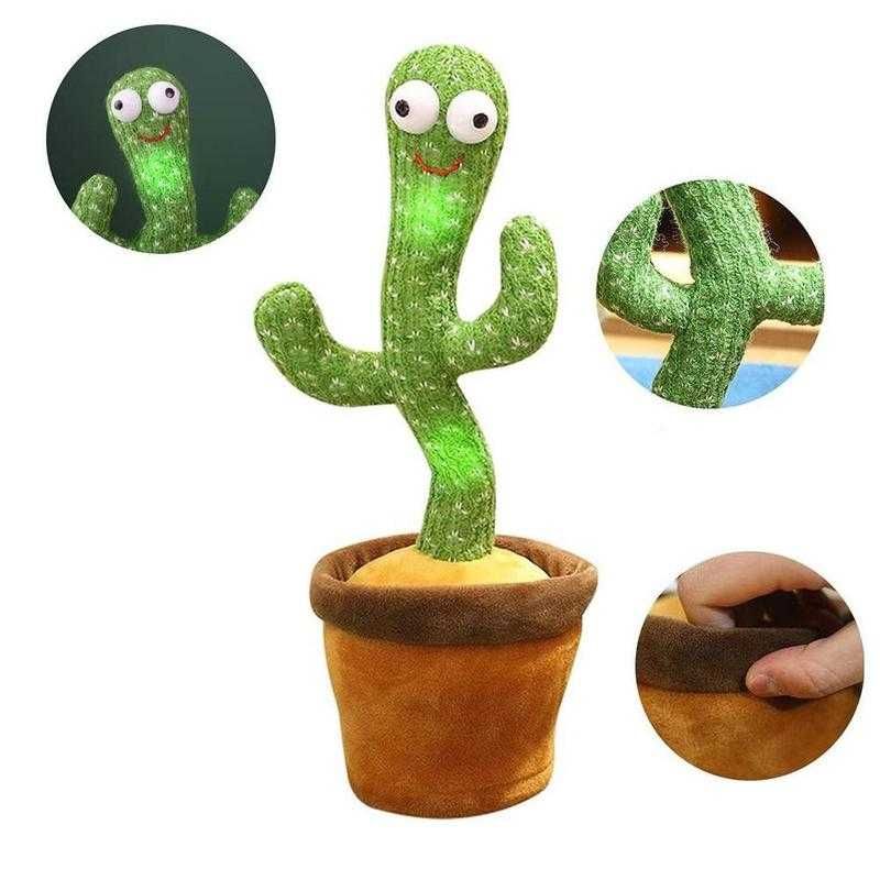 Танцующий плюшевый кактус Dancing Cactus в горшке  с подсветкой 34 см