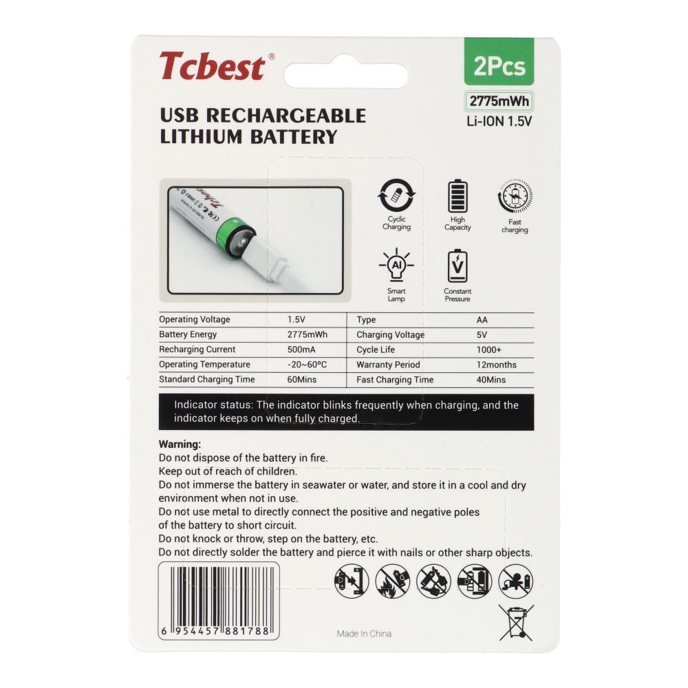 TCBEST bateria akumulatorowa R6 (AA) 750 mAh z gniazdem Typ C
