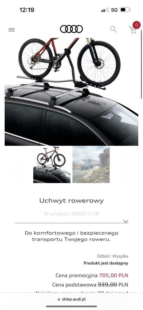 Bagażnik + uchwyty rowerowe Audi