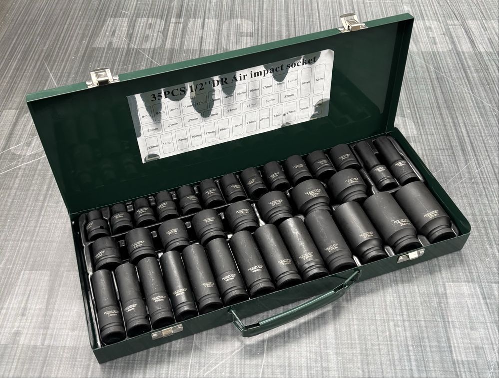 Якісний набір головок ударних 1/2" 35 предметів в кейсі ROCKFORCE