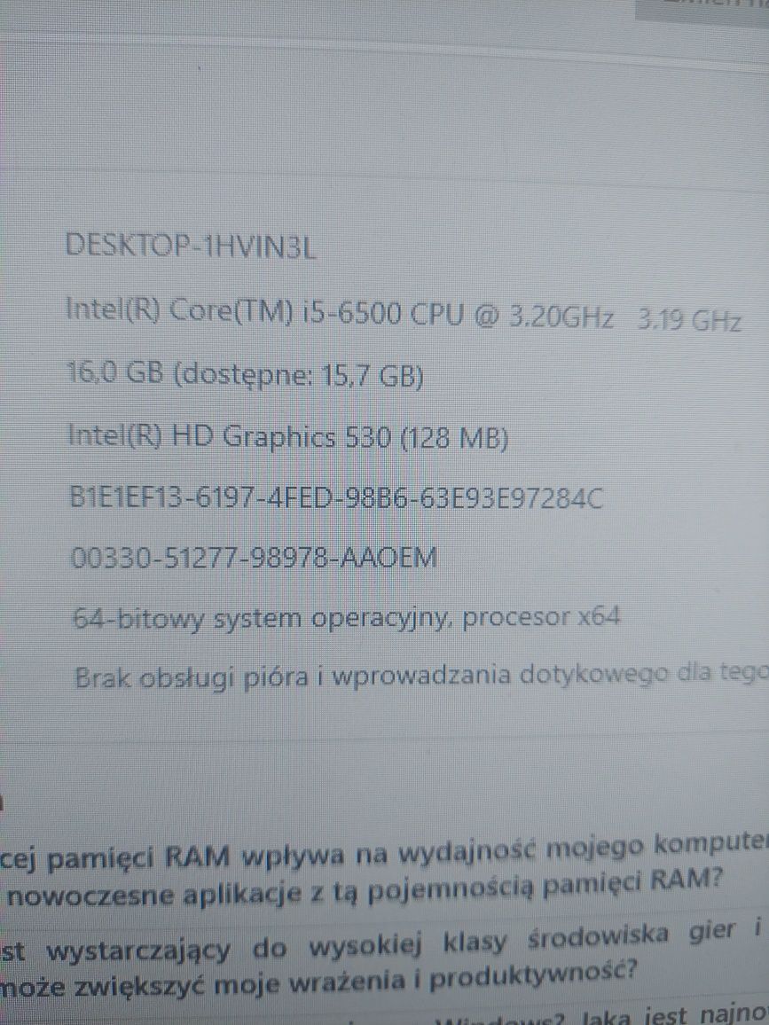 Komputer Lenovo M700 midi 35x34x9cm i3-6100 4x3,7GHz ddr4 8GB SPRAWNY