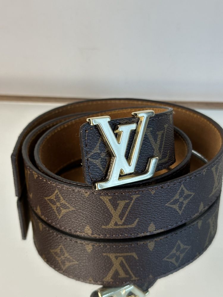 Skórzany pasek Louis Vuitton monogram brązowy złota klamra skóra