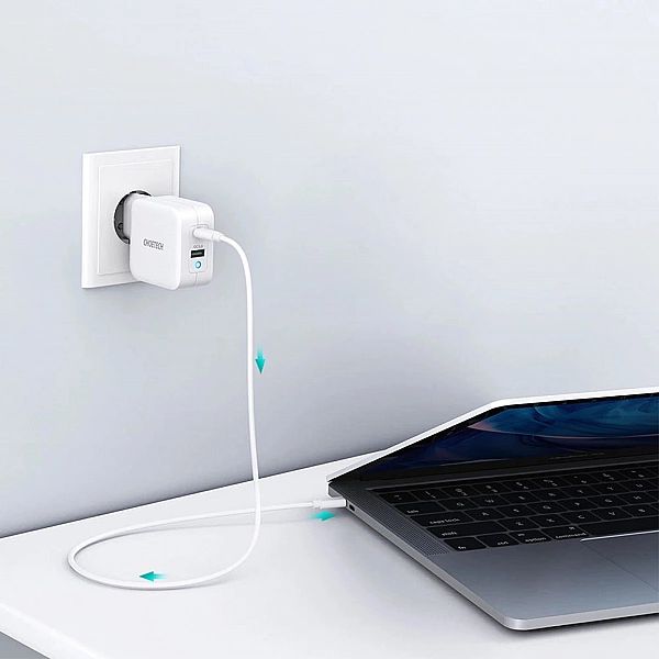 Choetech szybka ładowarka sieciowa GaN USB Typ C PD USB-A QC3.0/65W 3,