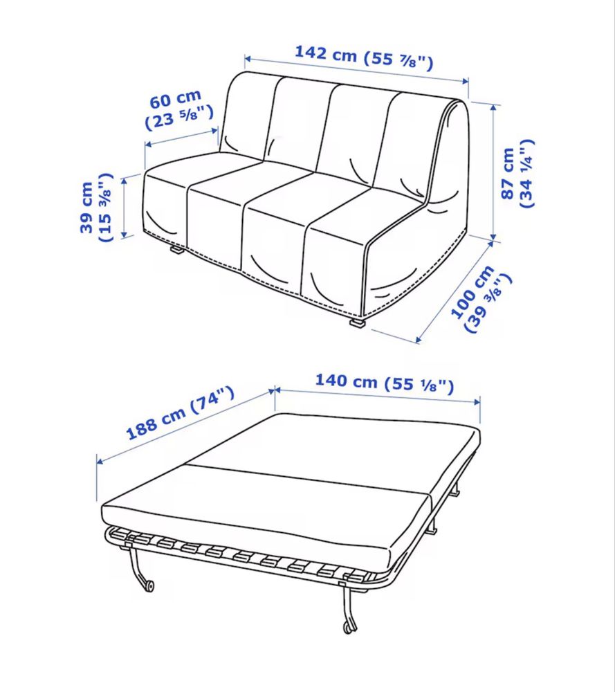 Sofa 2-osobowa rozkładana IKEA LYCKSELE LOVAS (materac+pokrycie GRATIS