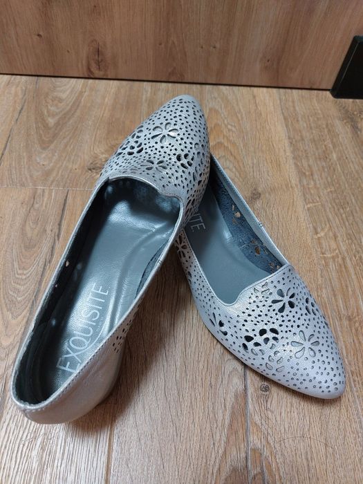 Baleriny styl EXQUISITE ażurowe 1111/1 SREBRNE r40