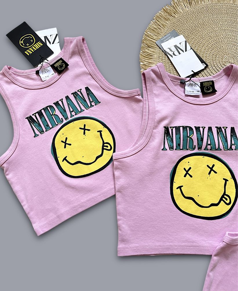 Топ ZARA з принтом NIRVANA вкорочена майка 11 12 років