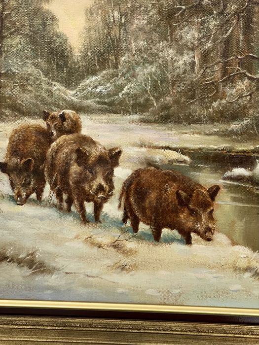 Картина старовинна «Зграя диких кабанів взимку»