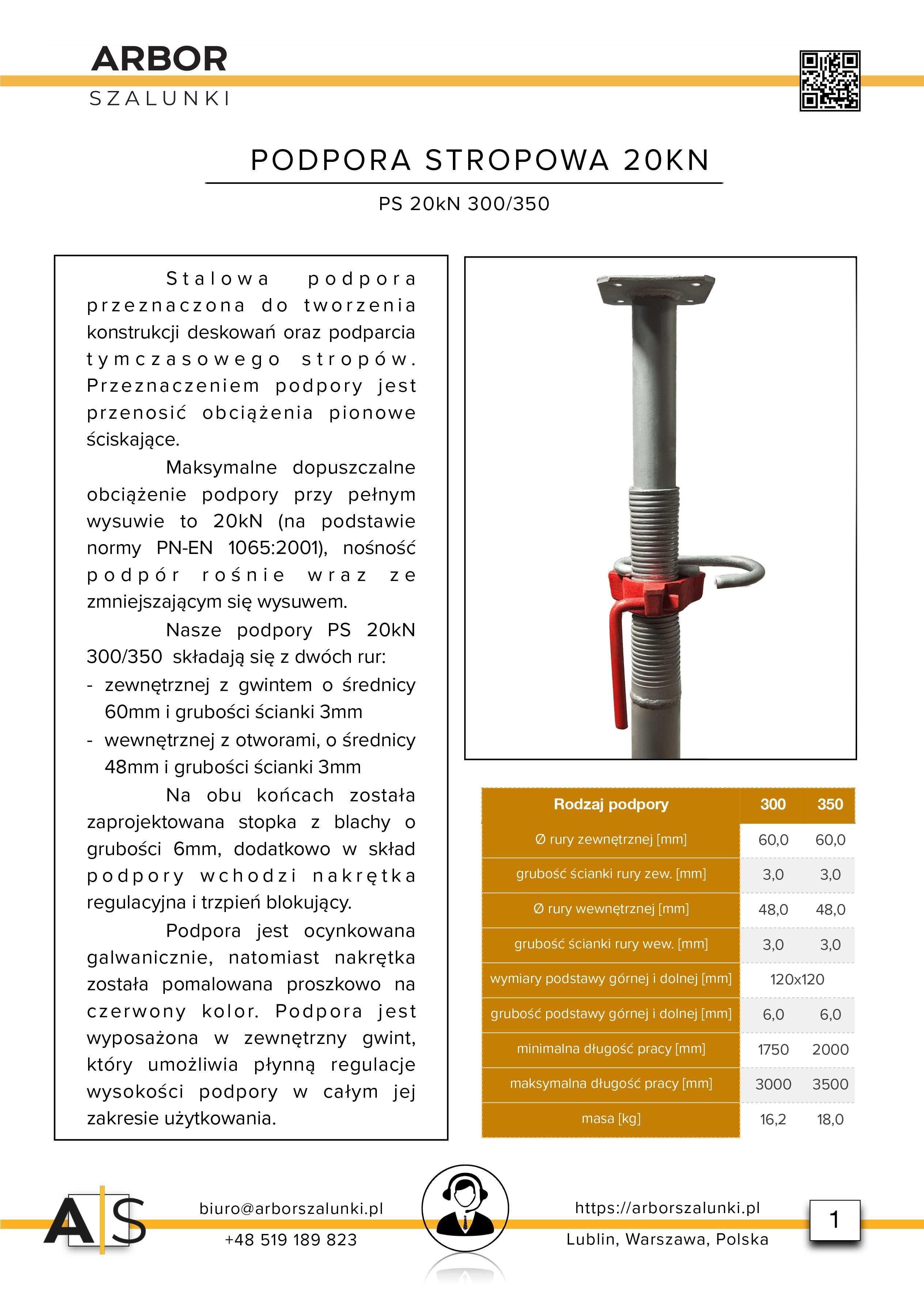 Sztyca STEMPEL Podpora BUDOWLANA Stropowa DB ECO 20kN 300 1,75-3,00m