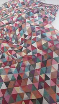Tkanina tapicerska żakard kolorowa kratka Peru 3.55m