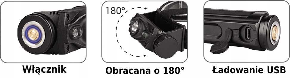 Aluminiowa latarka czołowa Akumulator Li-ion 3,7V 2000 mAh
