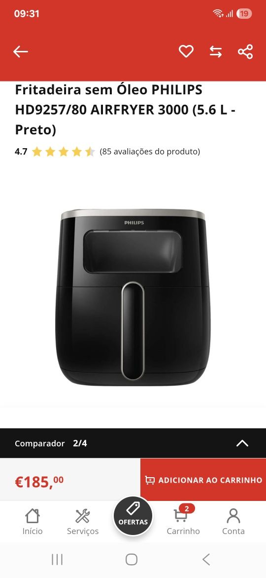 AIRFRYER PHILIPS NOVA  nunca foi usada COMPRADA na worten