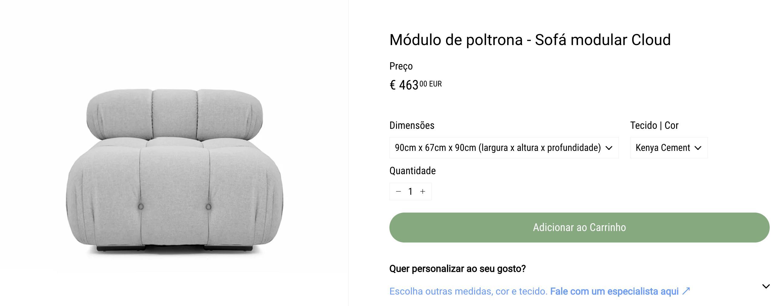 Sofá Modular Cloud Cinzento