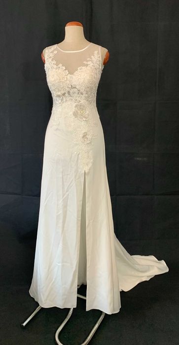 Nowa Elegancka Suknia Ślubna Ivory Koronka Guziki M 38 kwiaty 3D boho