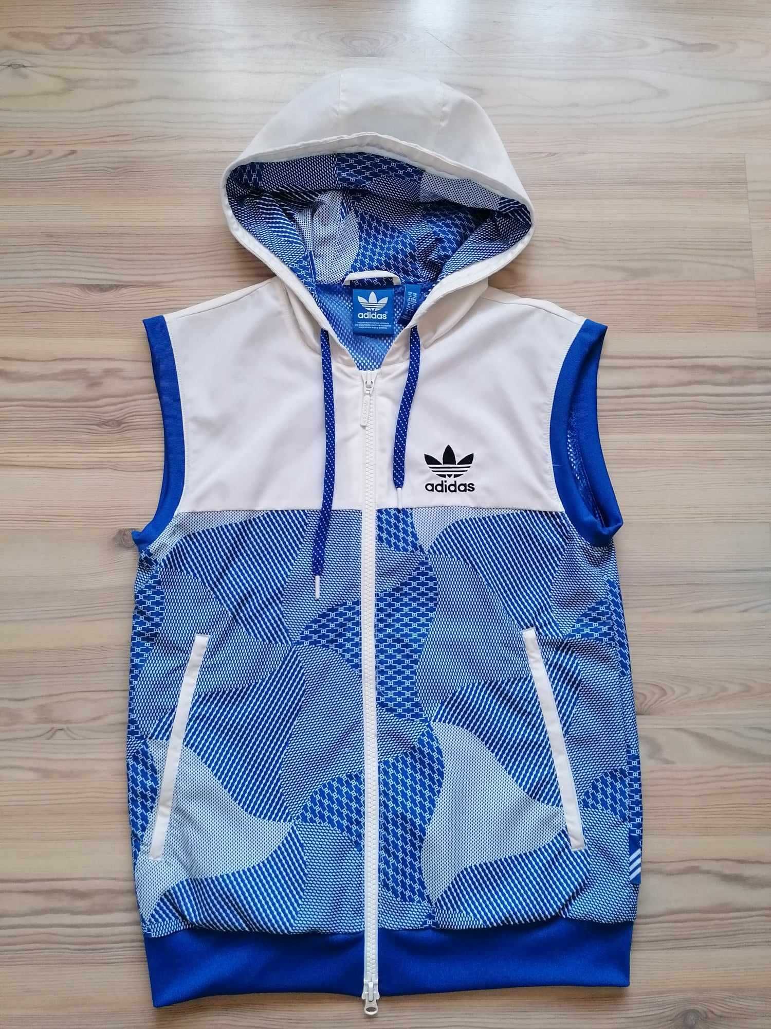 Niebieski bezrękawnik sportowy unisex z kapturem lato wiosna ADIDAS XS