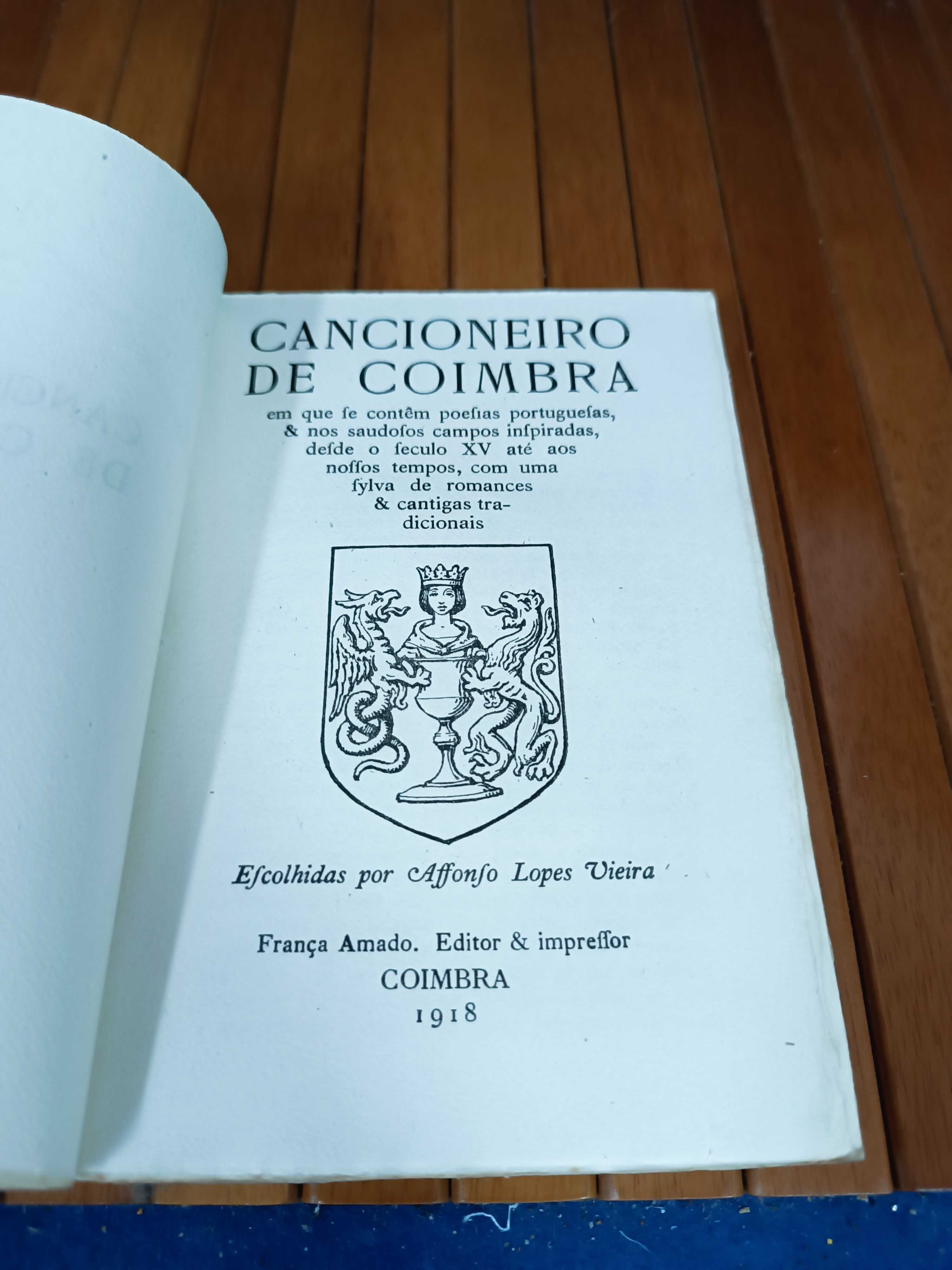 Livro Cancioneiro de Coimbra por Afonso Lopes Vieira 1918