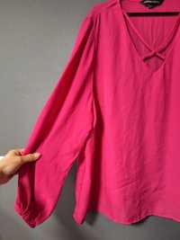 Różowa bluzka z długimi rękawami, ozdobny dekolt, 54 7XL, biust do 135