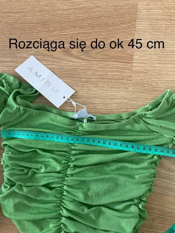 Cropp top bluzka zielona Hiszpanka z marszczeniami Amisu New Yorker XS