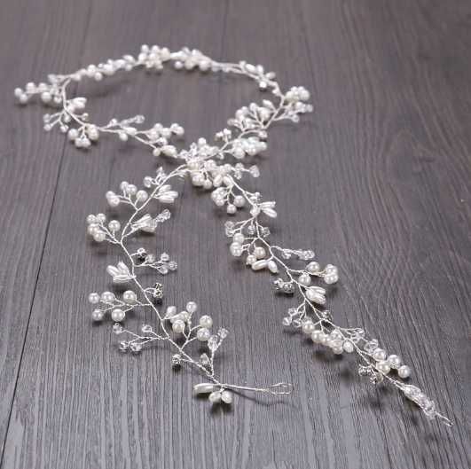 Ślubna ozdoba do włosów - diamenciki, perły / SREBRNA