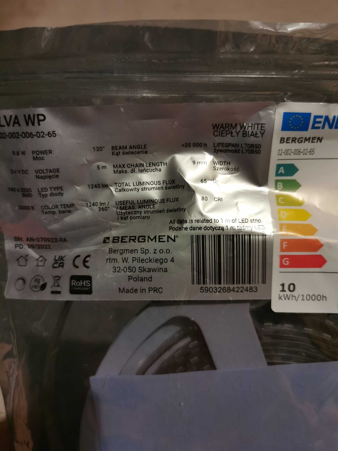 Taśma LED BERGMEN LVA WP 3000K 24V 5 mb nowa
