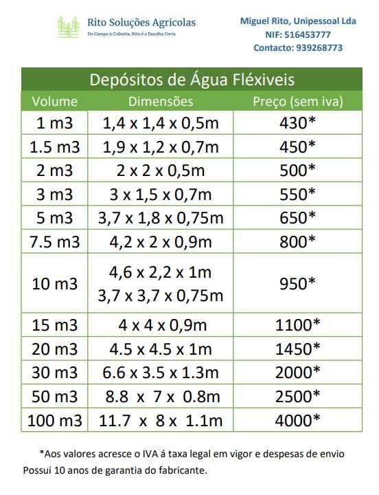 Depósito de Água Flexível 1000l a 100.000l, Garantia 10 anos