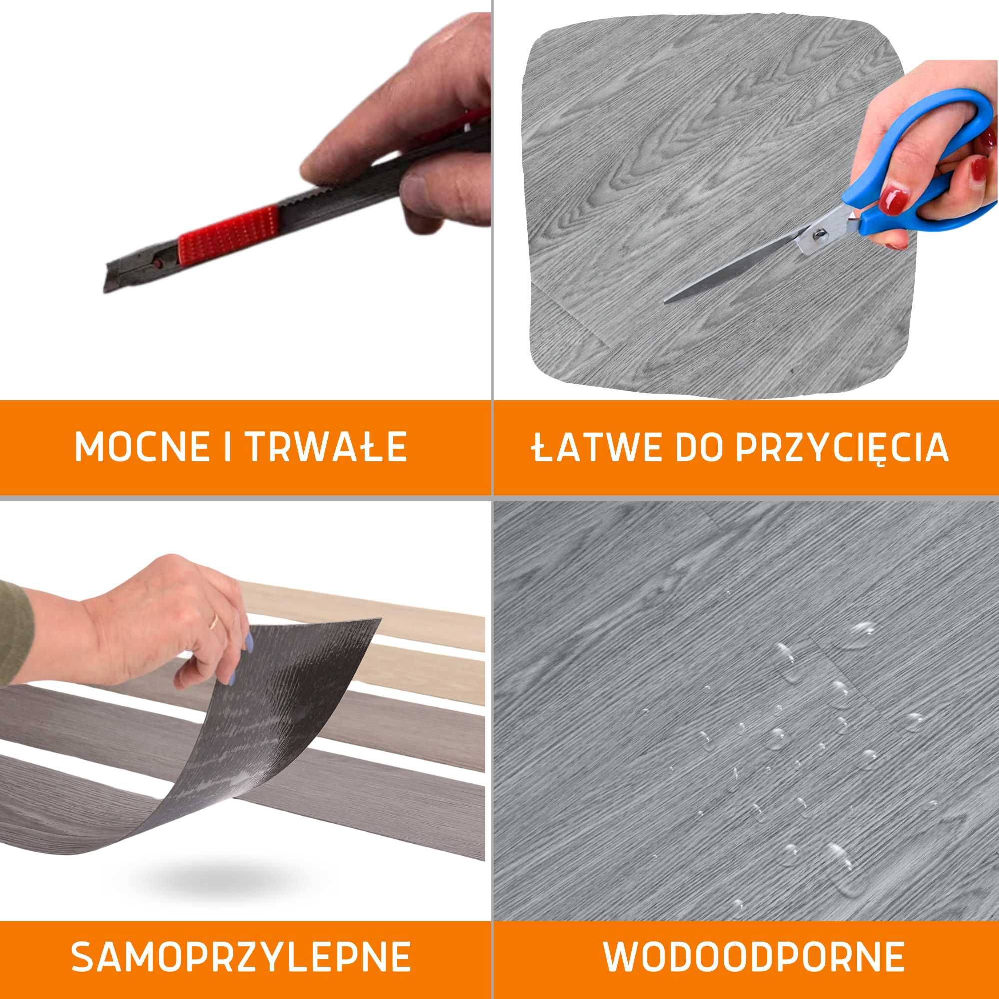 Panele Winylowe Samoprzylepne 5m² SZARY DĄB Deski parkiet WODOODP*