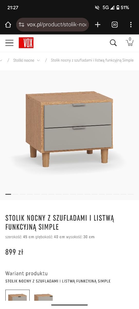 Stolik szafka nocna z szufladami Vox Simple