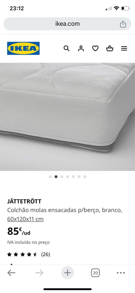 Berço madeira IKEA com colchão de molas ensacadas