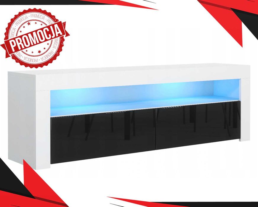 Nowa KOMODA Stolik RTV Biały 130cm Połysk + Led Podświetlona PROMOCJA!