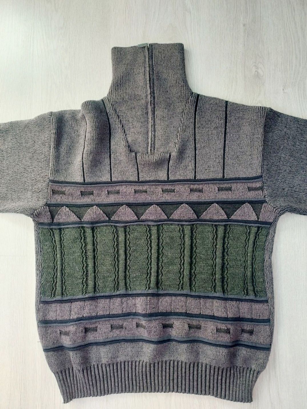 XL szary sweter golf męski retro old style akryl
wełna wzór