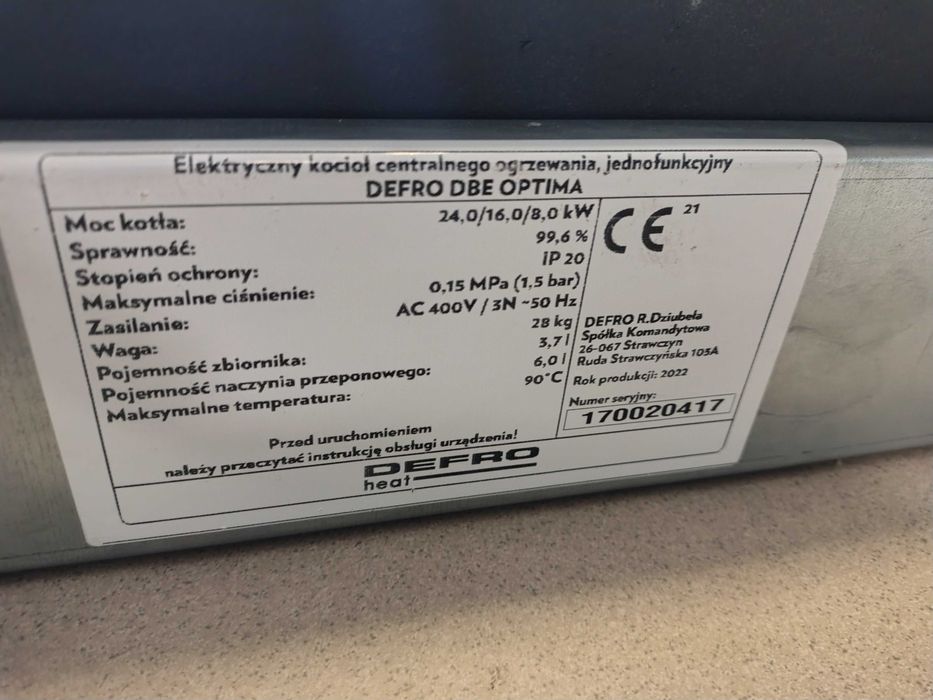 Kocioł elektryczny DEFRO DBE OPTIMA jednofunkcyjny