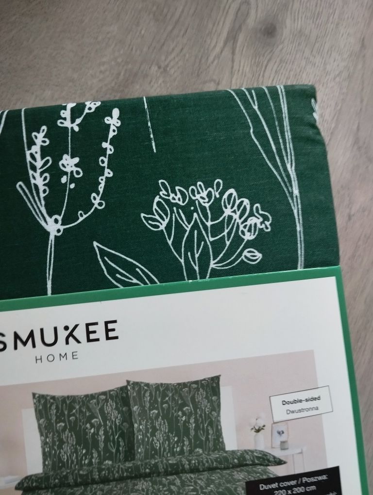 Zielona pościel w liście Smukee komplet pościeli bawełna 100%