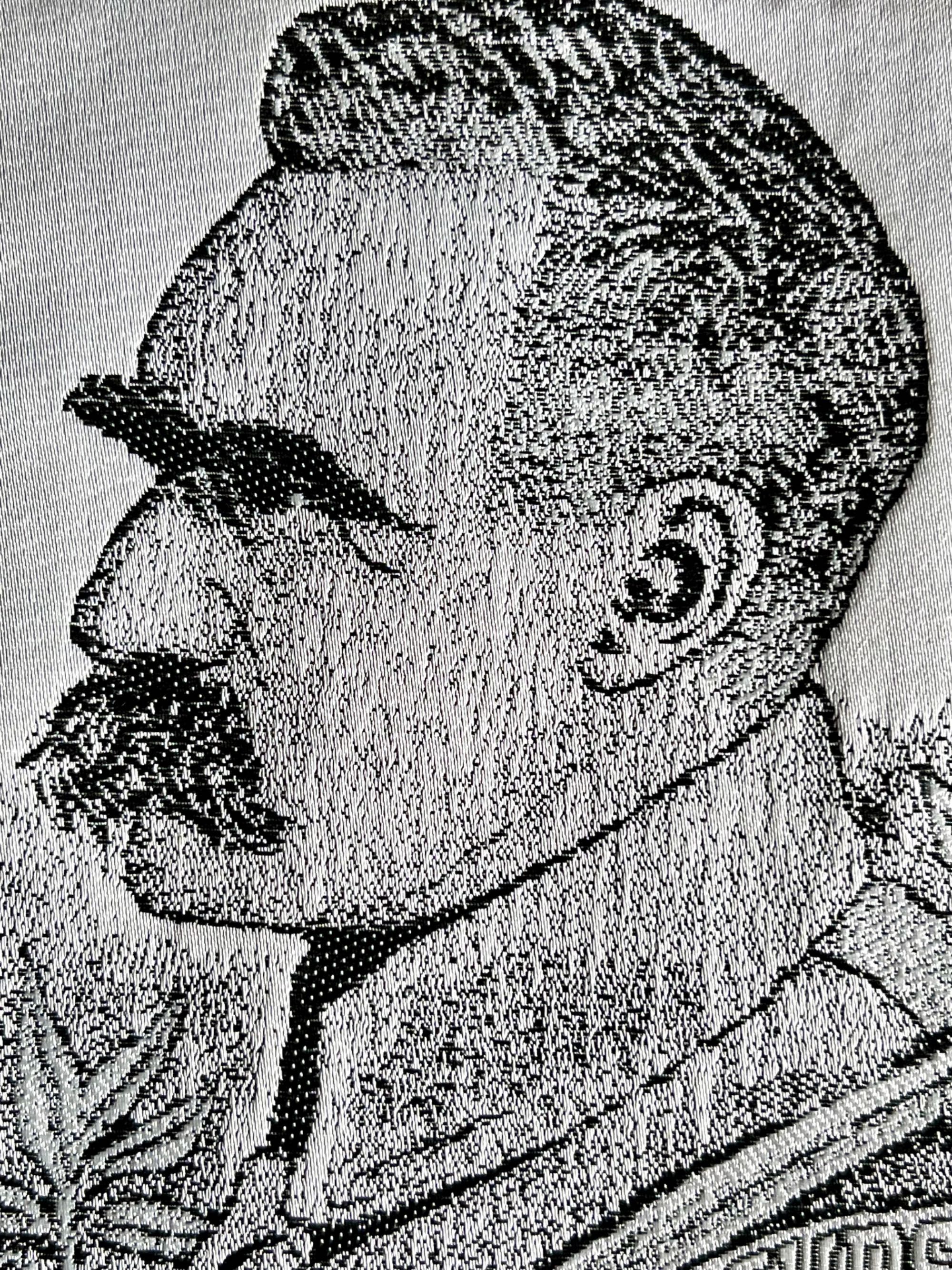 Stara żakardowa jedwabna tkanina przedwojenna marszałek Piłsudski