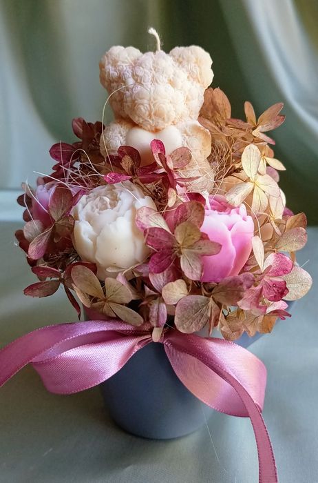 Świece sojowe z misiem w kubeczku ceramicznym