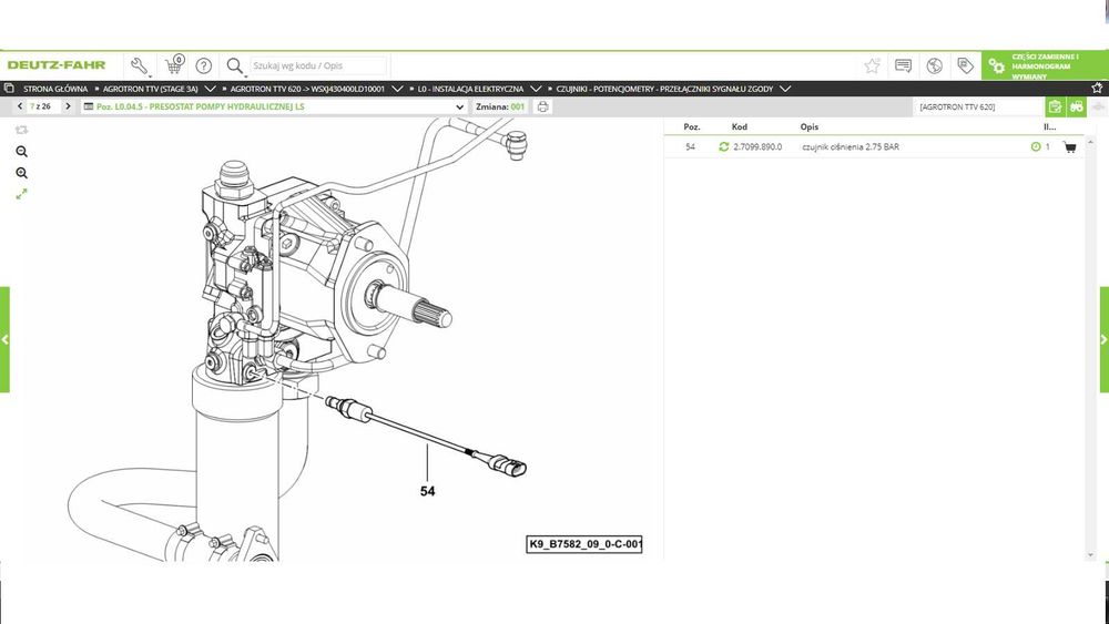czujnik zatkania filtra 2.7099.890.0 Deutz-Fahr Agrotron L M TTV 6 7