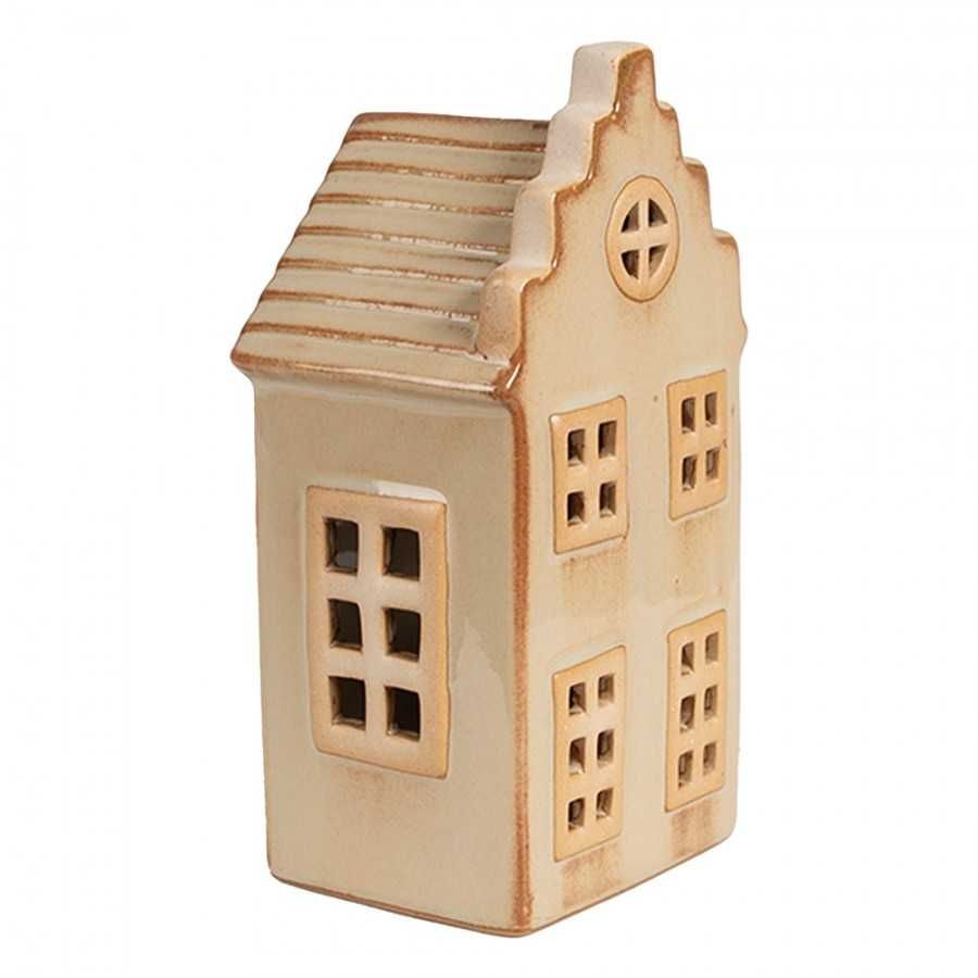 Domek Lampion Porcelanowy LED beżowy /karmelowy h16cm. 6CE1844