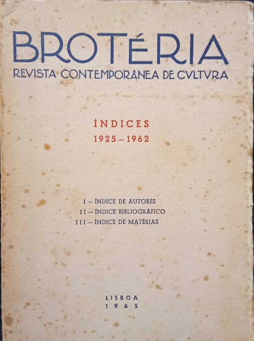 Brotéria - Revista Contemporânea de Cultura (Índices 1925/1962)