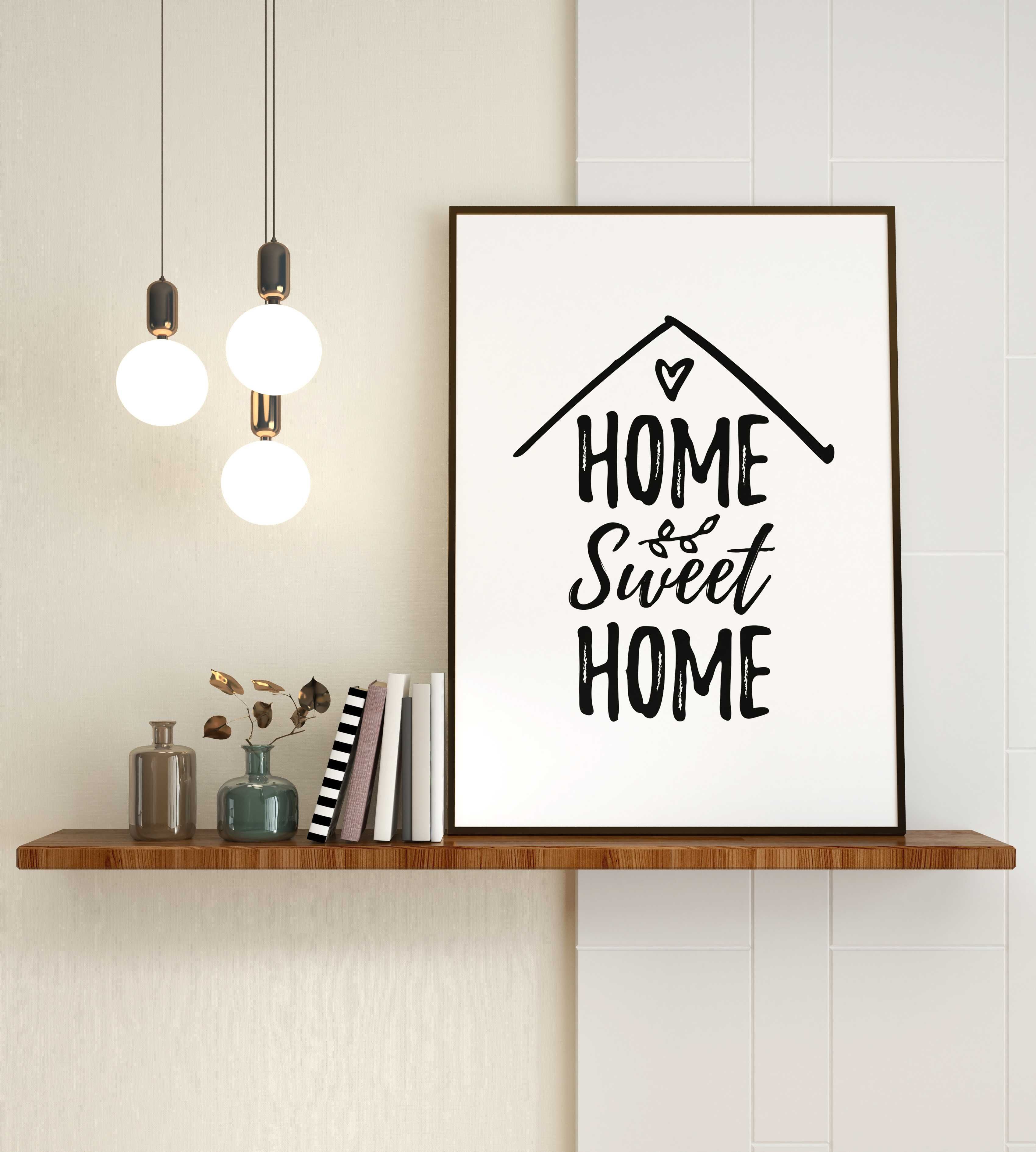 plakat 21x30 Home sweet home salon dekoracja czarno biały dom
