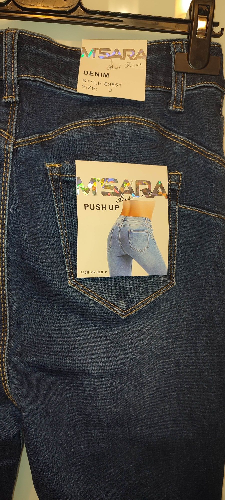 Spodnie jeansy damskie rurki granat M.sara push up