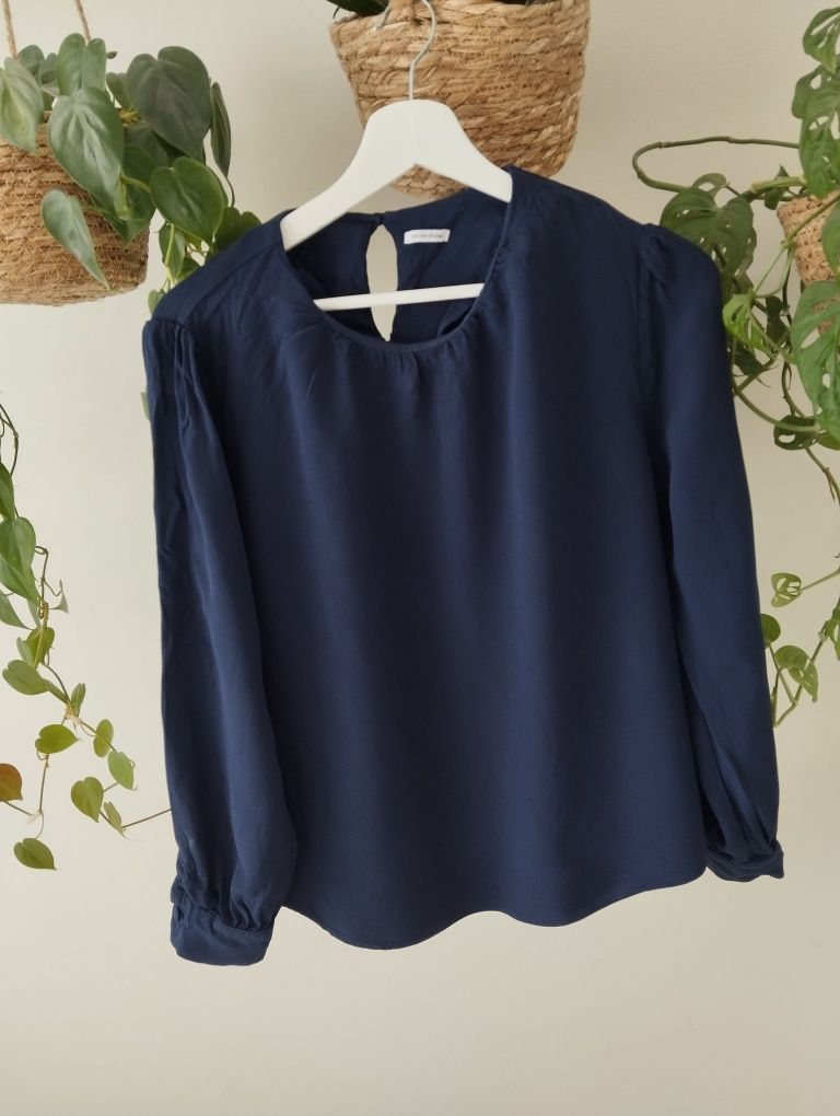 Granatowa, elegancka bluzka z grubej wiskozy, koszulowa, premium r.XL
