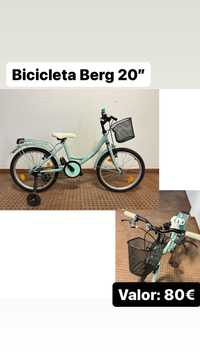 Bicicleta menina 20” com rodinhas