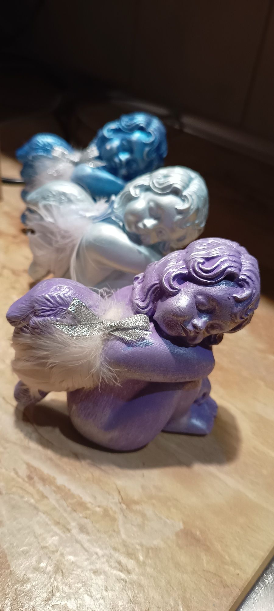 Zestaw trzy aniołki komplet figurki ozdoba dekoracje anioł anioły