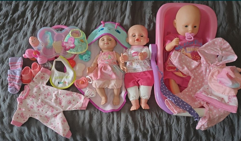 Zestaw bobasy, lalki , dziecko, ubranka, dodatki , nosidełko.