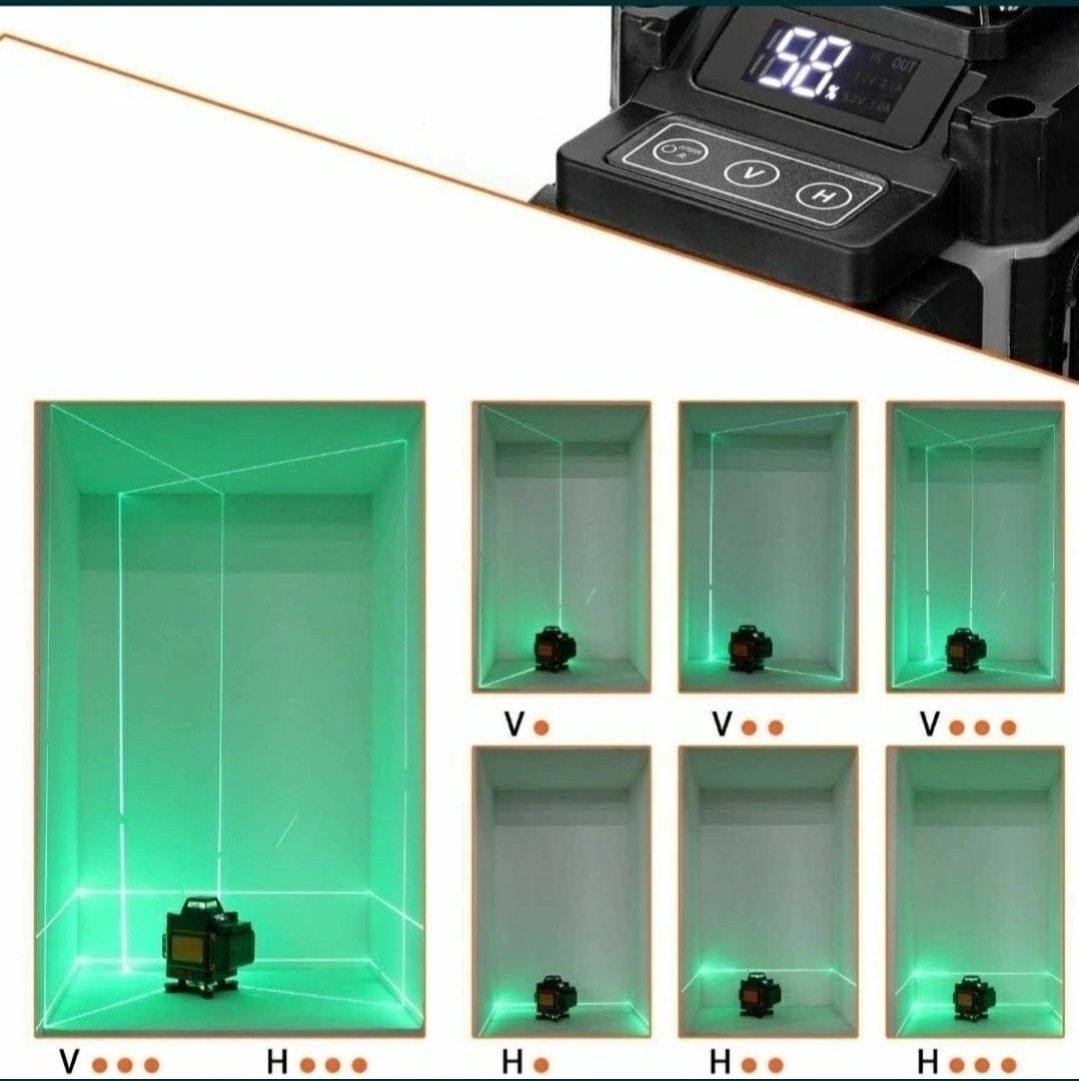 laser krzyżowy 4D 16 linii poziomica laserowa 2x bateria