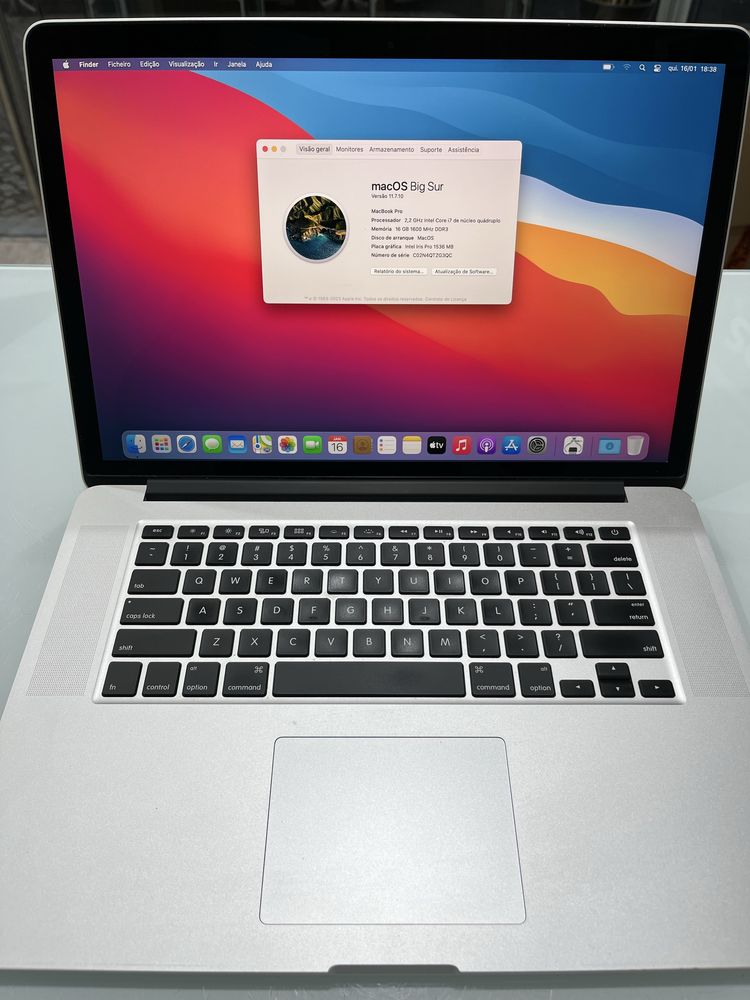 Macbook pro 15 2015 i7 16GB RAM 256GB IOS Sonoma, Como Novo Sem Riscos